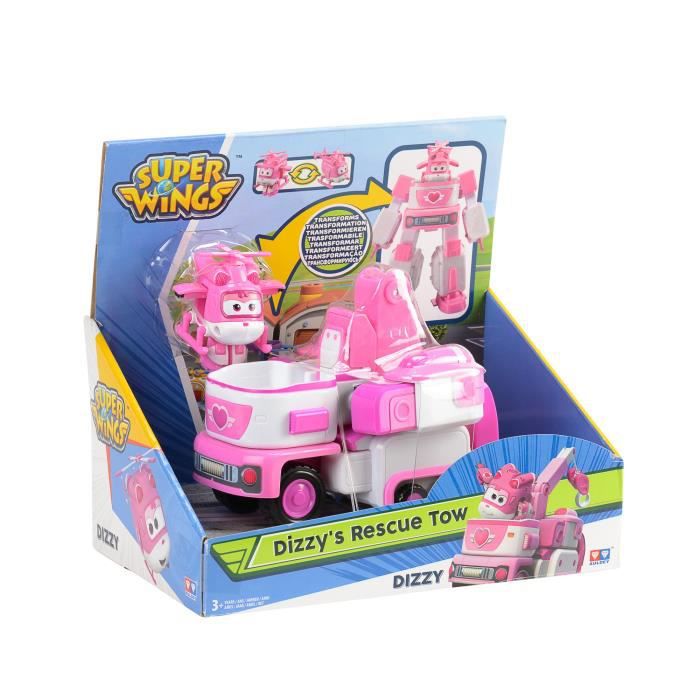 Super Wings – Dizzy Rescue Tow – Véhicule transformable Robot 18 cm + Figurine