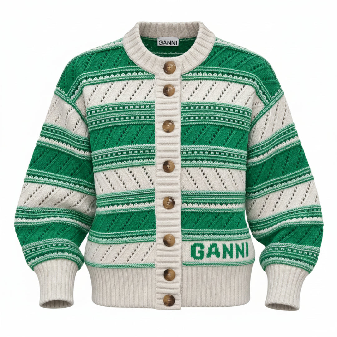 Ganni – Gilet pour femme en laine - Vert/écru