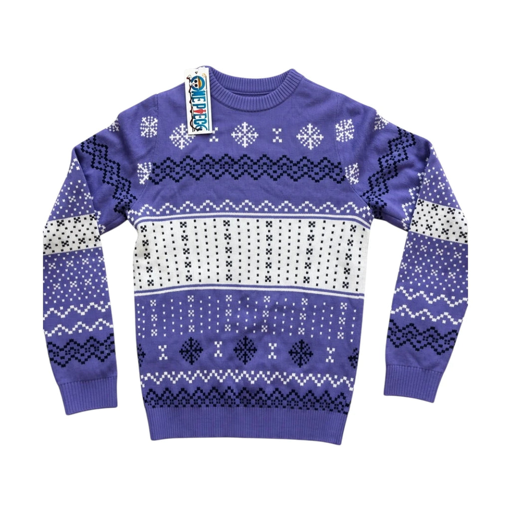 One Piece x Celio - Pull de Noël Luffy mauve et blanc