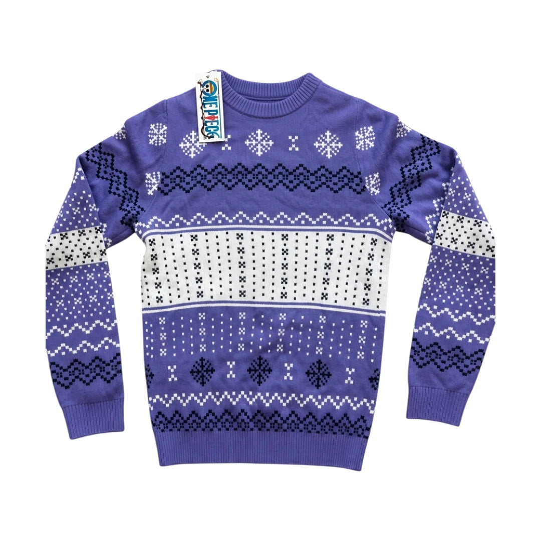 One Piece x Celio - Pull de Noël Luffy mauve et blanc