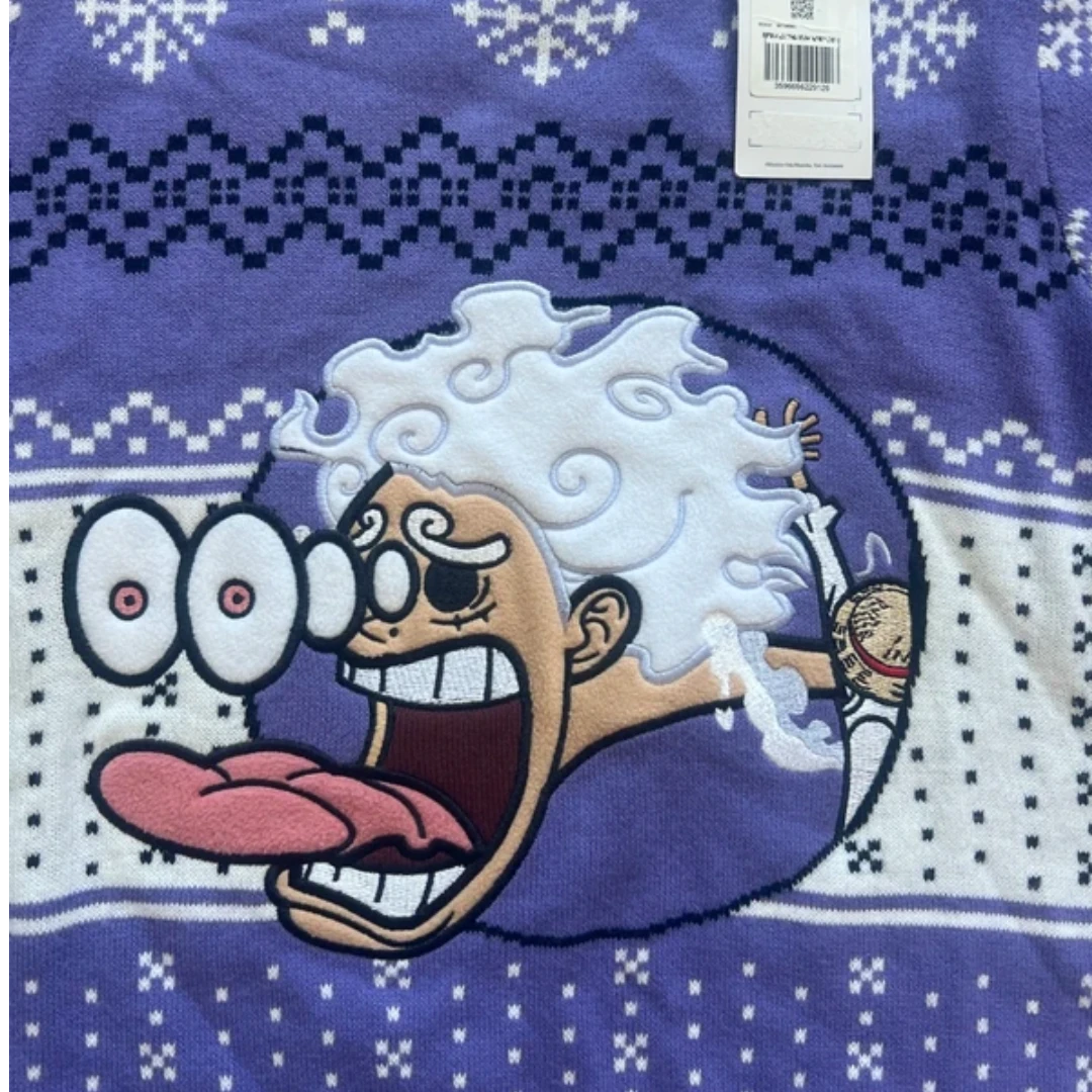 One Piece x Celio - Pull de Noël Luffy mauve et blanc