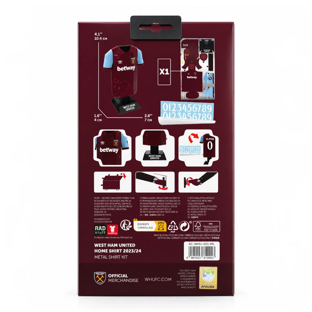 West Ham United FC 23/24 – Maillot métal à monter Alloy Collectors