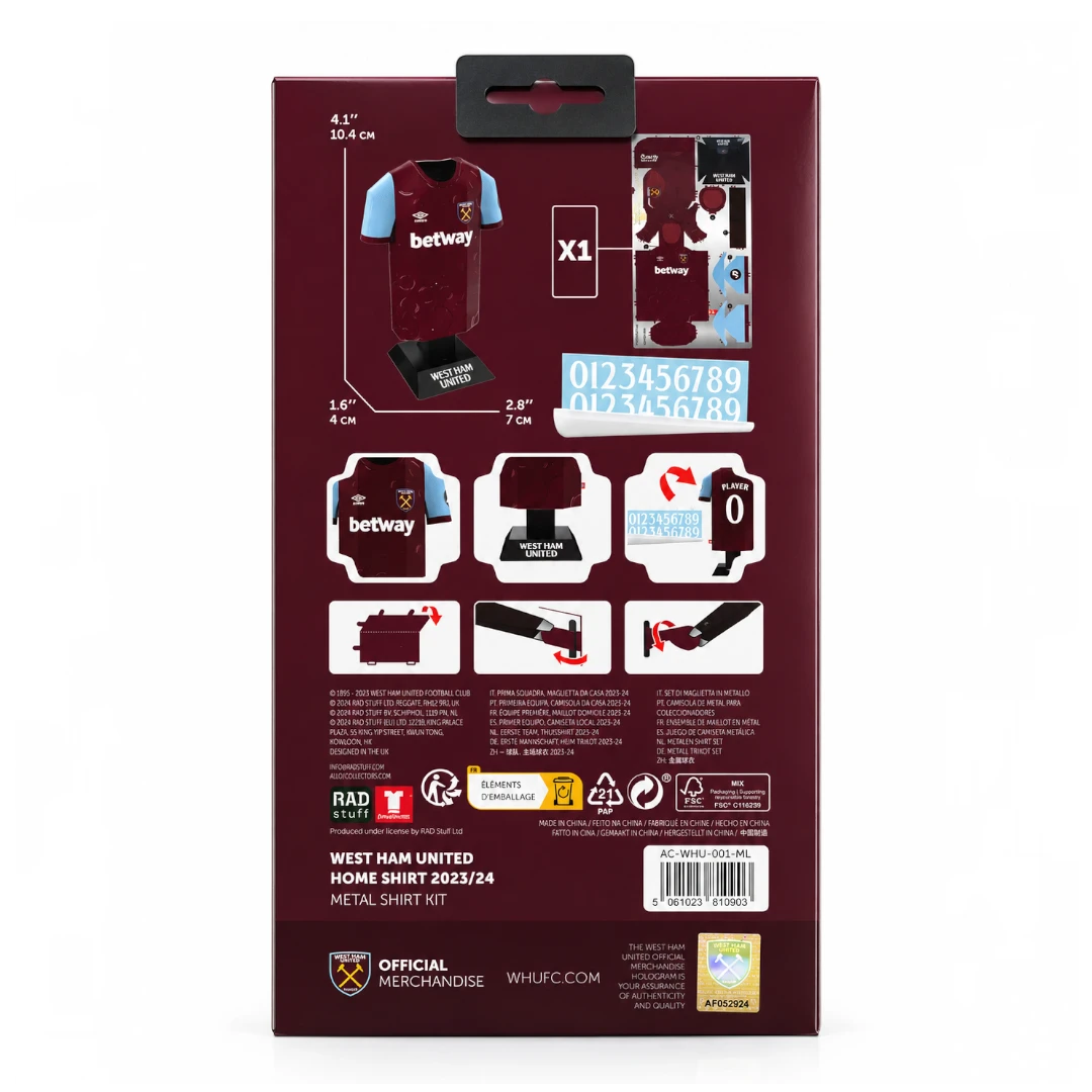 West Ham United FC 23/24 – Maillot métal à monter Alloy Collectors